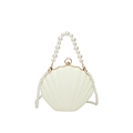 Elegant off-white shell-shaped handbag with pearl handle and textured finish - Matte White