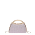 Pink glitter evening shell bag with golden metal handle and chain strap for women - Pink