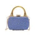 Mini evening clutch bag in royal blue glitter finish with faux pearls and gold handle - Style 3 Blue