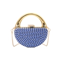 Blue glitter evening bag with silver rhinestones, gold handle and chain strap - Style 2 Blue