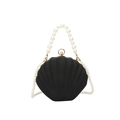 Elegant black shell-shaped acrylic evening bag with faux pearl handle and shoulder strap - Matte Black