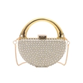 Chic gold-finished semi-circle evening bag with rhinestones and circular handle - Style 2 Khaki