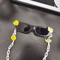 Kids black square sunglasses with white plastic chain and cute yellow heart elephant charms - Black