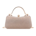 Elegant champagne gold sequin evening clutch bag with crystal ball clasp and metal handle - Khaki
