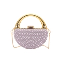 Purple evening bag with sparkling rhinestones and a large gold metal ring handle - Style 2 Purple