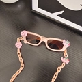 Pink heart and elephant kids sunglasses with matching plastic neck chain strap - Pink