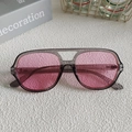 Retro square sunglasses with transparent gray frames and stylish pink tinted lenses - Grey 20-Translucent Grey Aviator Pink Sunglasses