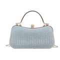 Light blue woven clutch with sparkling sequins, gold metal handle and rhinestone closure - Blue