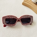 Sparkling red rectangular sunglasses with full rhinestone inlay and fashion frame - Red