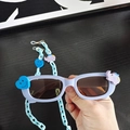 Kids purple square sunglasses with cute elephant charms and blue beaded safety chain - Blue