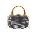 Chic black evening clutch bag with sparkling silver rhinestones and gold metal handle - Style 3 Black