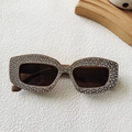 Sparkling rhinestone square sunglasses with brown frames and dark tinted lenses - Premium Grey