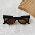 Lunettes de soleil œil-de-chat polygonales, monture noire brillante et verres bruns - Brun Foncé