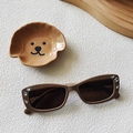 Lunettes de soleil rectangulaires brunes avec strass et verres de couleur thé - Gris Premium