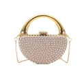 Sac de soirée demi-lune avec strass, poignée anneau doré et cristaux argentés - Style 2 Marron
