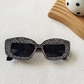 Black rectangle sunglasses with rhinestones and dark lenses for fashion - Black