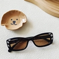 Lunettes de soleil ovales noires rétro avec strass et verres translucides marron clair - Brun Foncé