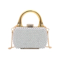 Mini silver rhinestone acrylic clutch bag with gold handle and chain shoulder strap - Style 3 Gold Mixed Silver