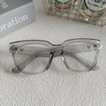 Translucent grey rectangular sunglasses with V-shaped metal logo on square thick frames - Grey 23-V Logo Style Grey Translucent Frame