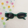 Kids vintage dark green retro sunglasses with UV400 protection and silver details - Green Frame Grey Lens