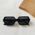 Classic square black sunglasses with dark gray lenses and golden metal rivet details - Black and Gray