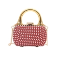 Red glitter evening bag with silver rhinestones and a gold circular metal handle - Style 3 Red