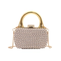 Elegant gold mini acrylic clutch bag with sparkling rhinestones and metal ring handle - Style 3 Brown