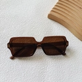 Classic square sunglasses with translucent tea brown frame and gold metal temple detail - Dark Tea