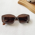 Square tortoiseshell sunglasses with white rhinestones and dark lenses for fashion - Transparent Dark Tea