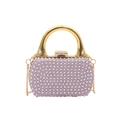 Pink rhinestone acrylic box evening bag with gold ring handle and chain strap - Style 3 Purple