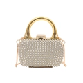 Elegant gold acrylic evening bag with sparkling rhinestones and metal ring handle - Style 3 Gold