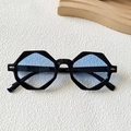 Polygonal sunglasses with thick black frame and light blue gradient lenses style - Black and Blue