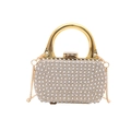 Champagne gold evening clutch with white pearls and a metallic gold handle - Style 3 Khaki