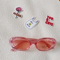 Y2K Sonnenbrille in Rosa mit Glitzer und roten transparenten Gläsern UV400 - Transparent Rosa (Rosa Glitzer Rahmen)