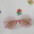 Occhiali da sole per bambini rosa glitterati con montatura a fiore e lenti marroni - Rosso Trasparente