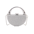 Silver semicircular evening bag with sparkling rhinestones and metal top handle - Style 2 Silver