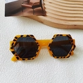 Oversized hexagonal sunglasses featuring retro leopard print frames and dark grey lenses - Yellow with Flower Pattern
