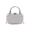 Silver rhinestone evening clutch bag with arc metal handle and chain shoulder strap - Style 3 Silver