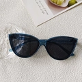 Blue translucent cat eye sunglasses with grey lenses on a minimalist background - Transparent Blue