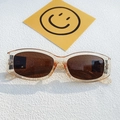 Lunettes de soleil rétro champagne avec verres à motif losange pour femmes - Bleu foncé