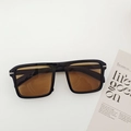 Retro oversized black frame sunglasses with tea lenses and silver metal temple accents - Dark Brown