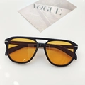 Retro double-bridge aviator sunglasses with black frame and vibrant orange lenses - Black Orange