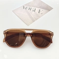 Retro pilot sunglasses featuring a brown transparent frame and classic double bridge - Dark Tea