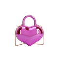 Glossy heart-shaped acrylic crossbody bag in metallic rose pink with gold chain strap - Pink