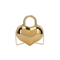 Glossy gold heart-shaped mirror handbag with metal top handle and crossbody chain - Gold