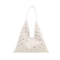 White triangular rivet shoulder bag with gold studs and minimalist handle design - White