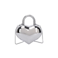 Silver mirror heart-shaped crossbody bag with chain strap and rigid top handle - Silver