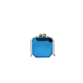 Mini geometric evening box bag in metallic blue with gold chain strap and spherical clasp - Blue