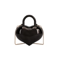 Mini sac à main cœur noir miroir avec bandoulière dorée et poignée rigide chic - Noir