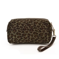 Trousse à maquillage léopard grande capacité avec poignée en cuir et zip doré - Vert